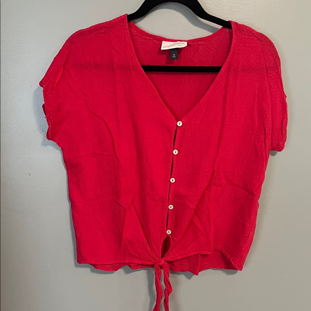Universal Thread Vivid Red Tie-Front Blouse